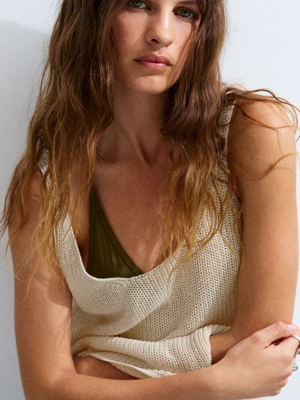 Purl knit strappy top